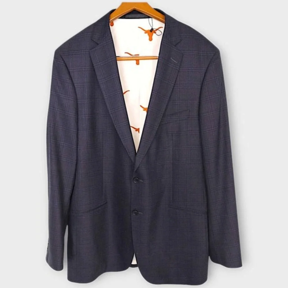 Reveal Mens Sport Coat 48L Blue Plaid‎ Custom UT Longhorns Lined New